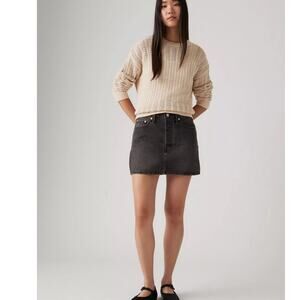 NWT Levi's Premium Icon Denim Skirt Dark Mirror Black Raw Hem Size 25